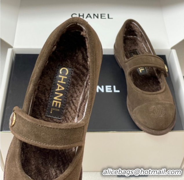 Top Grade Chanel Suede & Wool Lining Mary Janes Ballet Flats Brown 2025 CH090106 50901080