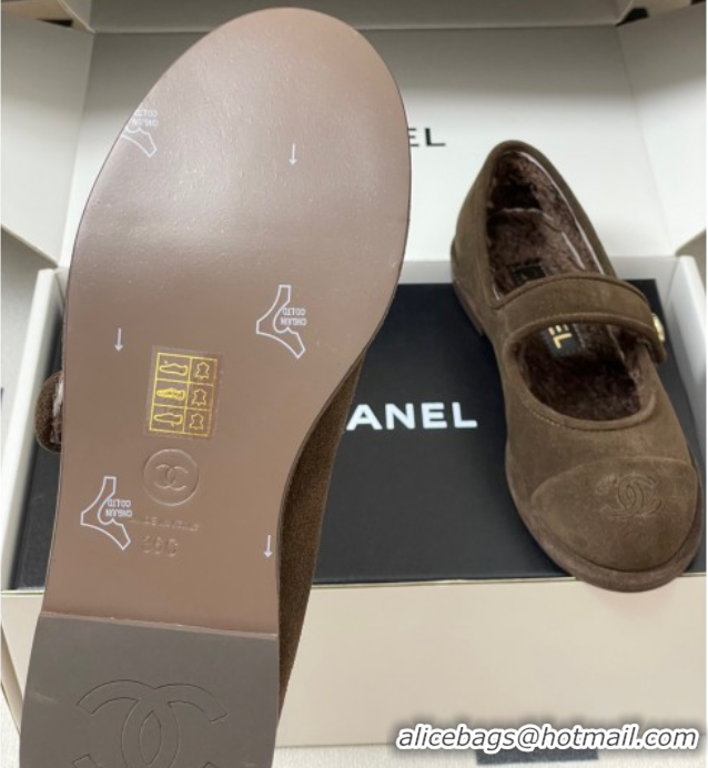 Top Grade Chanel Suede & Wool Lining Mary Janes Ballet Flats Brown 2025 CH090106 50901080