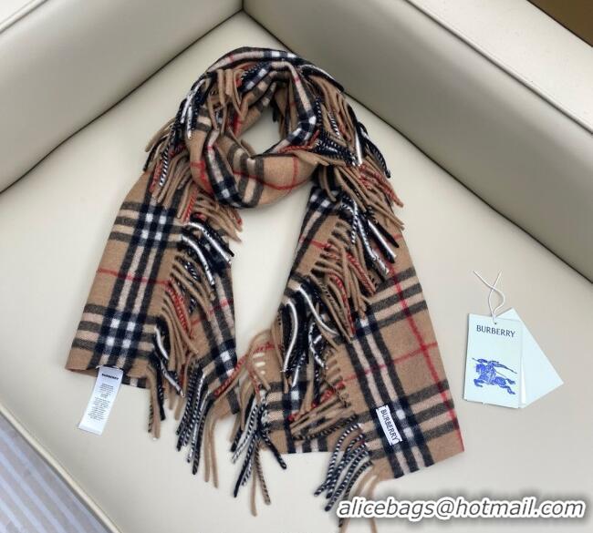 Unique Discount Burberry Fringed Cashmere Long Scarf 30x155cm BR091016 Camel 2025