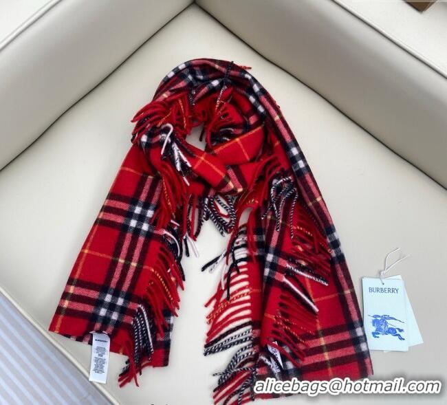 Top Grade Burberry Fringed Cashmere Long Scarf 30x155 BR091016 Red 2025