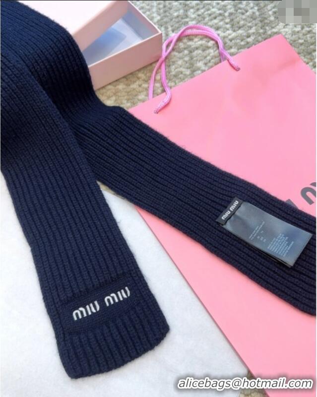 Inexpensive Miu Miu Wool Narrow Long Scarf 10x180cm MM091019 Blue 2025