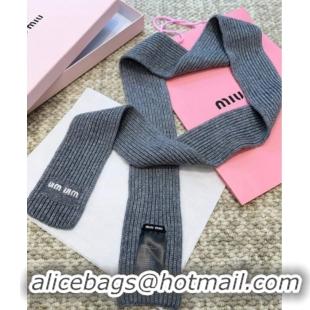 Luxury Discount Miu Miu Wool Narrow Long Scarf 10x180cm MM091019 Grey 2025