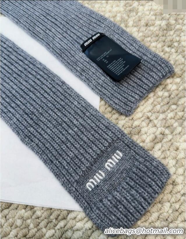 Luxury Discount Miu Miu Wool Narrow Long Scarf 10x180cm MM091019 Grey 2025