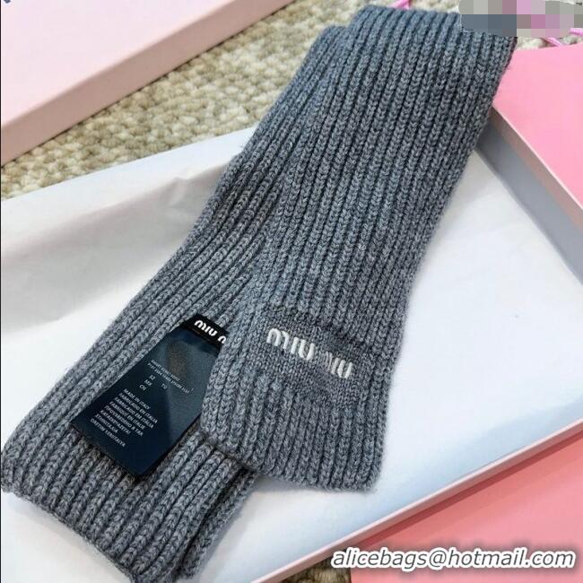 Luxury Discount Miu Miu Wool Narrow Long Scarf 10x180cm MM091019 Grey 2025