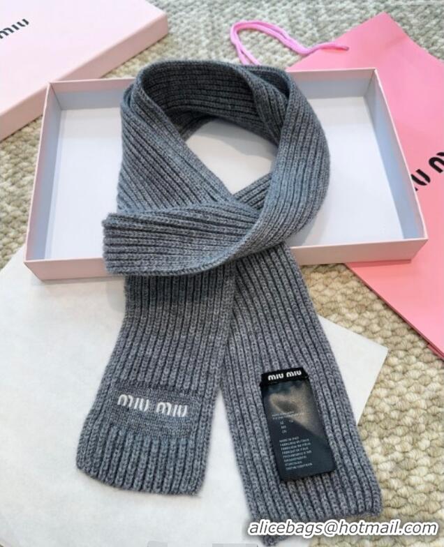 Luxury Discount Miu Miu Wool Narrow Long Scarf 10x180cm MM091019 Grey 2025