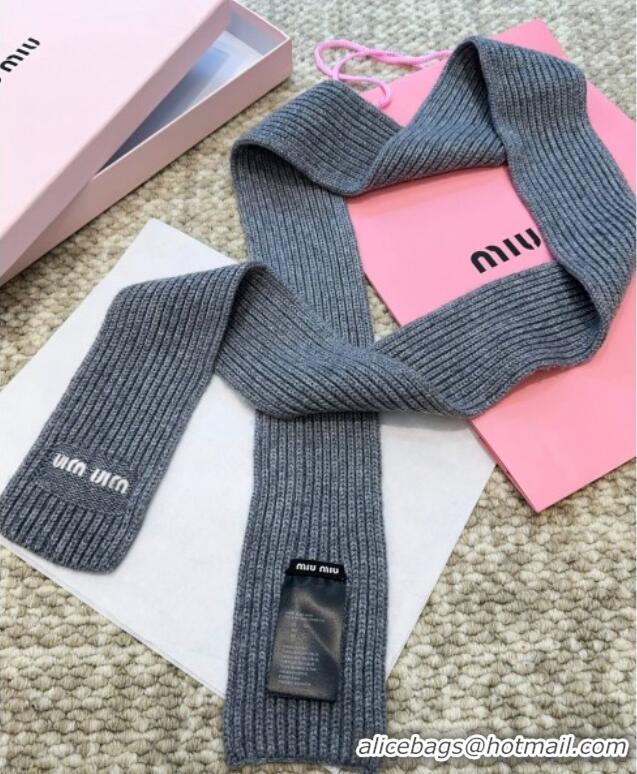 Luxury Discount Miu Miu Wool Narrow Long Scarf 10x180cm MM091019 Grey 2025