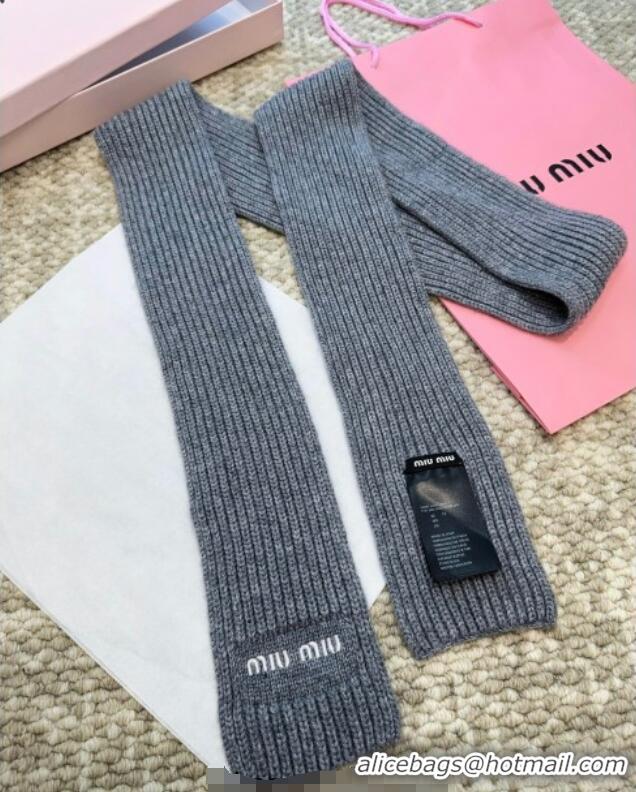 Luxury Discount Miu Miu Wool Narrow Long Scarf 10x180cm MM091019 Grey 2025