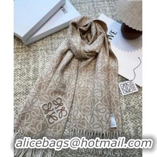 Luxury Cheap Loewe Cashmere Wool Long Scarf LW091020 Beige 2025