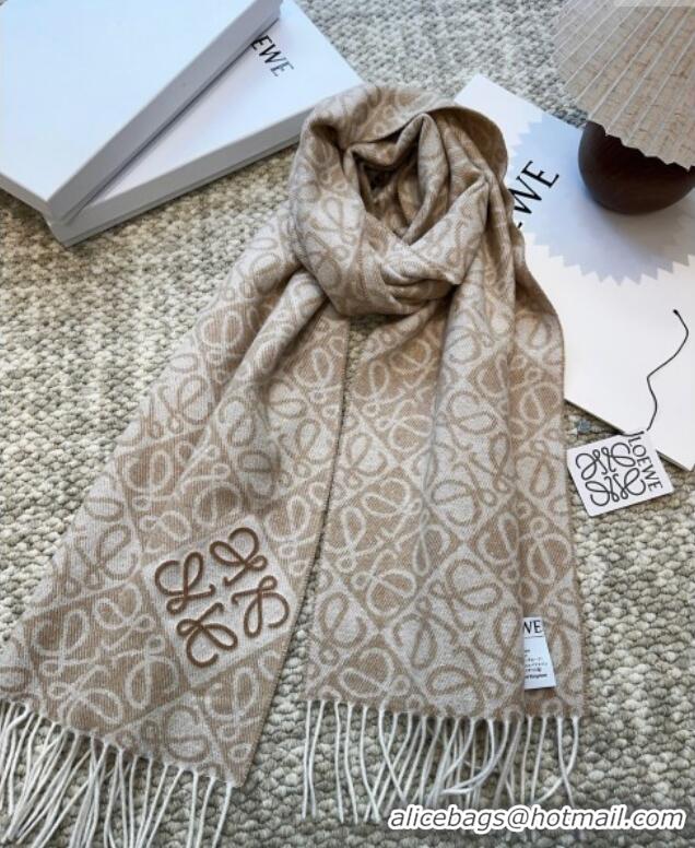 Luxury Cheap Loewe Cashmere Wool Long Scarf LW091020 Beige 2025