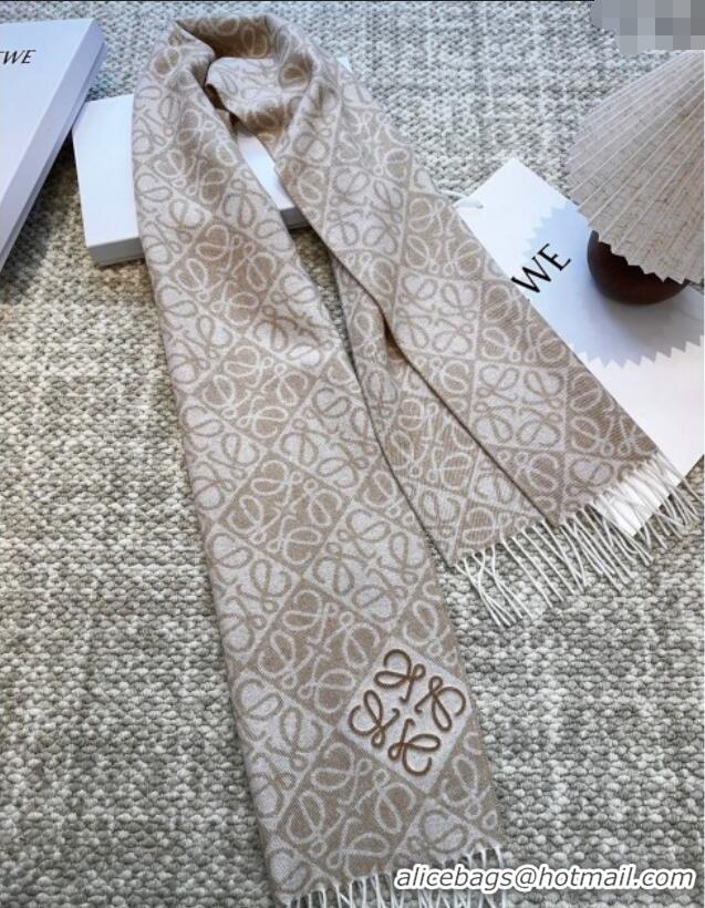 Luxury Cheap Loewe Cashmere Wool Long Scarf LW091020 Beige 2025