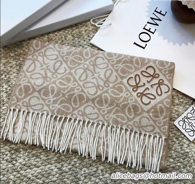 Luxury Cheap Loewe Cashmere Wool Long Scarf LW091020 Beige 2025