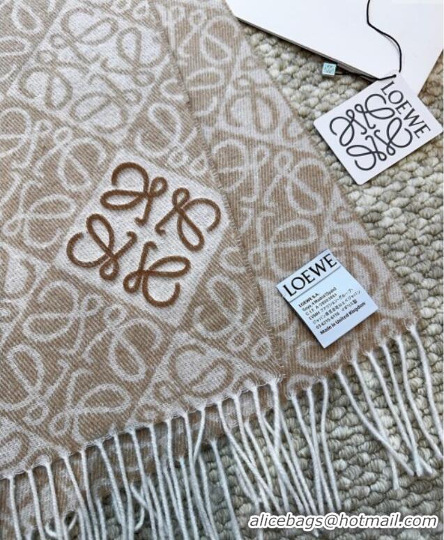 Luxury Cheap Loewe Cashmere Wool Long Scarf LW091020 Beige 2025