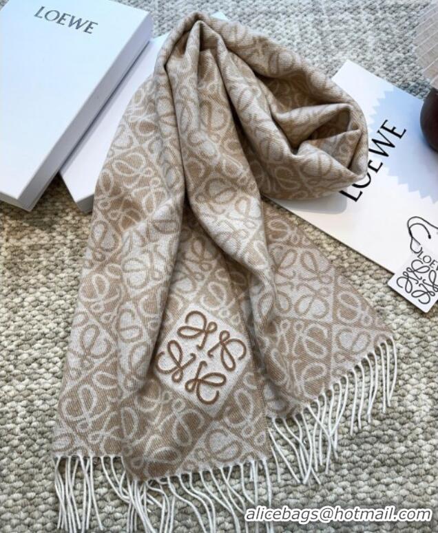 Luxury Cheap Loewe Cashmere Wool Long Scarf LW091020 Beige 2025