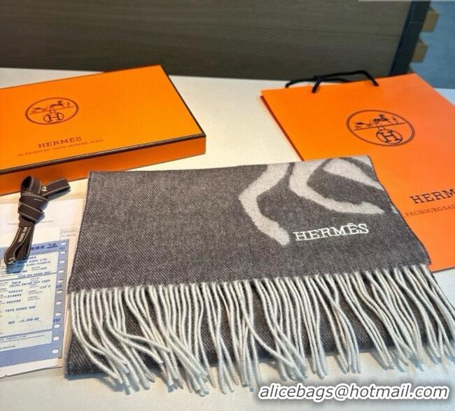 Luxury Cheap Hermes Wool Long Scarf 30x180cm HS091022 Dark Grey 2025