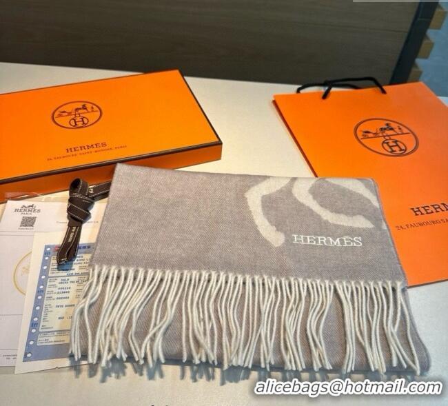 Top Grade Hermes Wool Long Scarf 30x180cm HS091022 Light Grey 2025