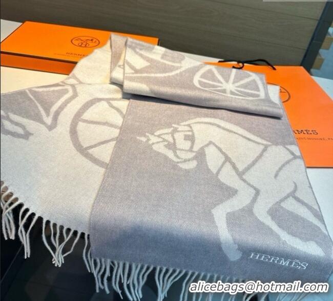 Top Grade Hermes Wool Long Scarf 30x180cm HS091022 Light Grey 2025