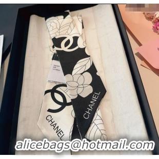 Low Cost Chanel Camellia Silk Bandeau Scarf 6x120cm CH091024 Black/Grey 2025