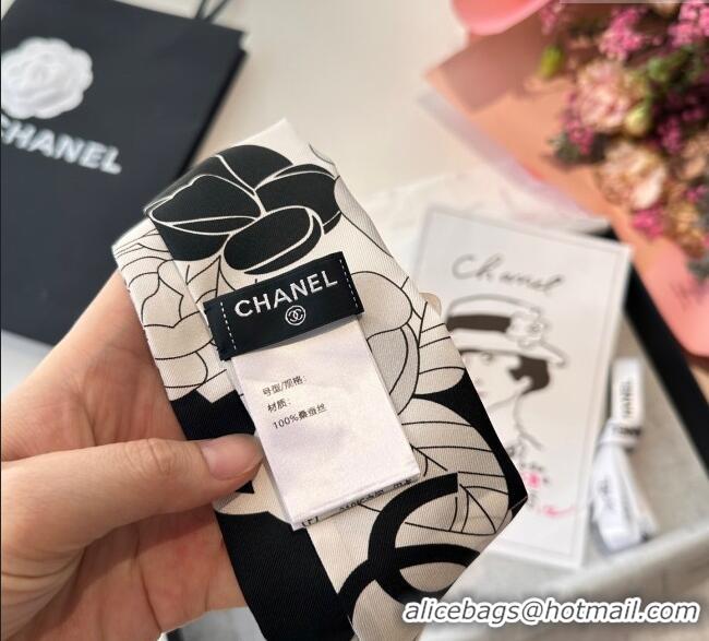 Low Cost Chanel Camellia Silk Bandeau Scarf 6x120cm CH091024 Black/Grey 2025