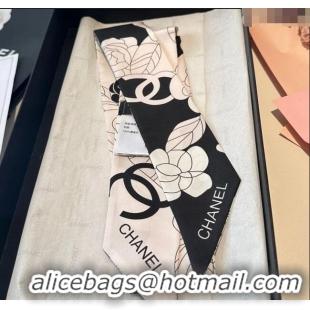 Well Crafted Chanel Camellia Silk Bandeau Scarf 6x120cm CH091024 Black/Pink 2025