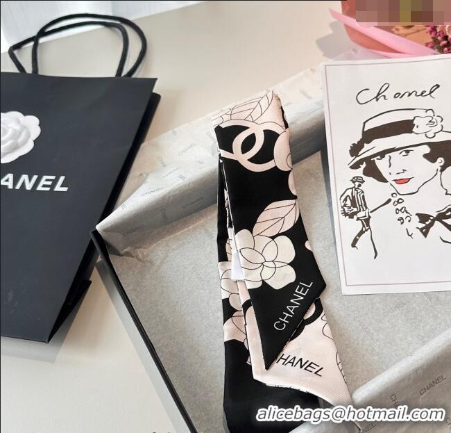 Well Crafted Chanel Camellia Silk Bandeau Scarf 6x120cm CH091024 Black/Pink 2025