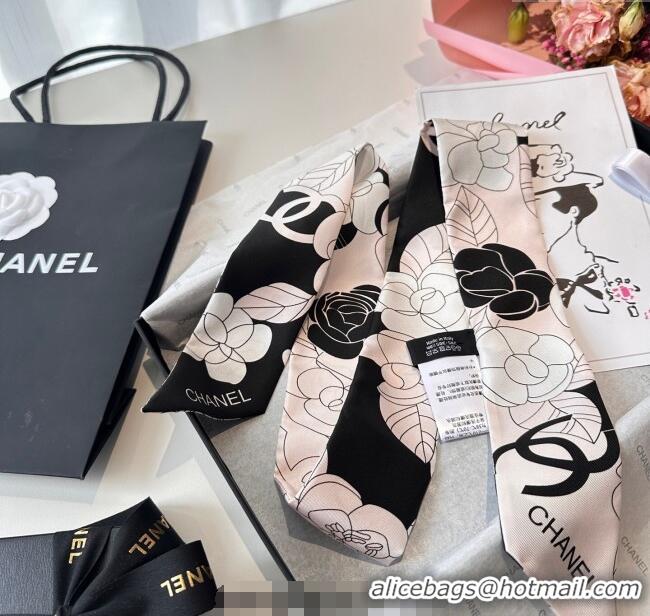Well Crafted Chanel Camellia Silk Bandeau Scarf 6x120cm CH091024 Black/Pink 2025