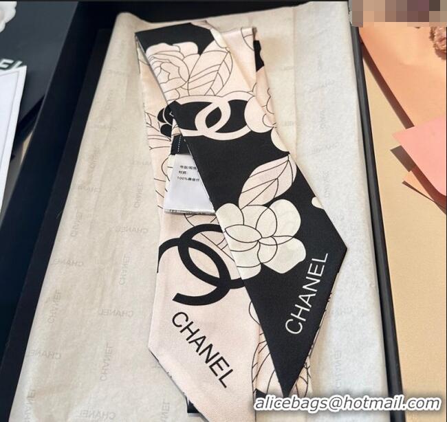 Well Crafted Chanel Camellia Silk Bandeau Scarf 6x120cm CH091024 Black/Pink 2025