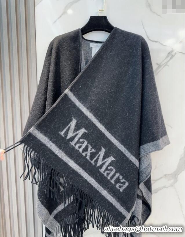 Discount MaxMara Wool Cape with Fringes BR091028 Black 2025