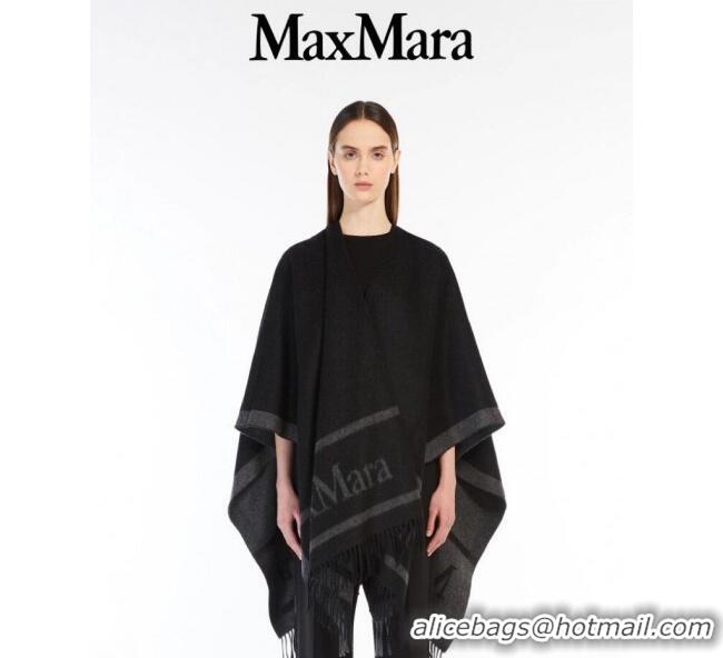 Discount MaxMara Wool Cape with Fringes BR091028 Black 2025