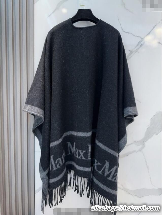 Discount MaxMara Wool Cape with Fringes BR091028 Black 2025