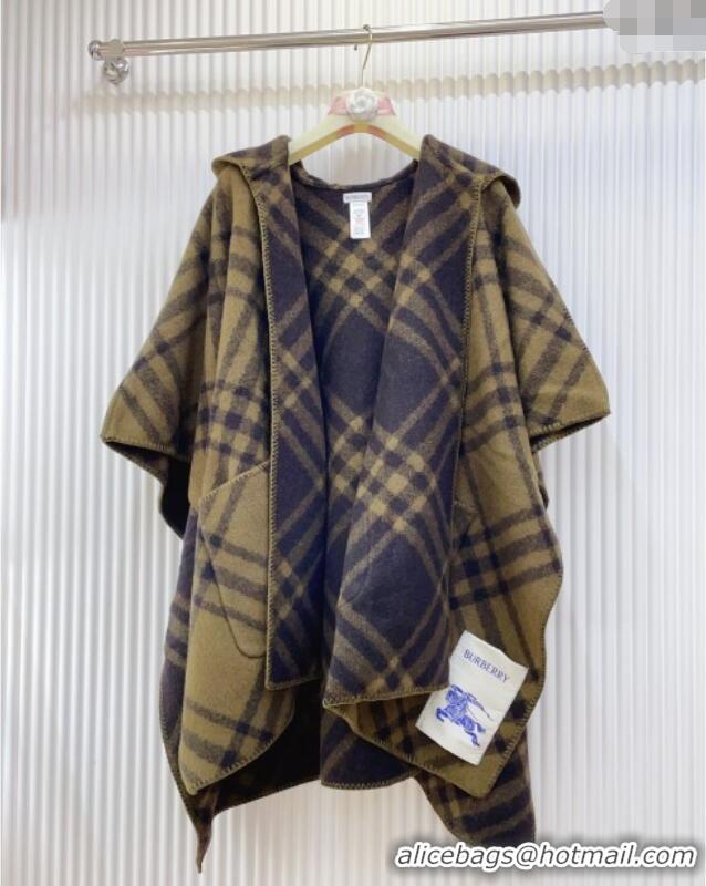 New Fashion Burberry Wool Reversible Cape BR091027 Khaki 2025