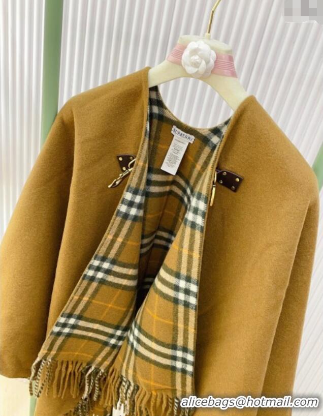 Well Crafted Burberry Wool Lambskin Cape with Fringes BR091029 Camel 2025