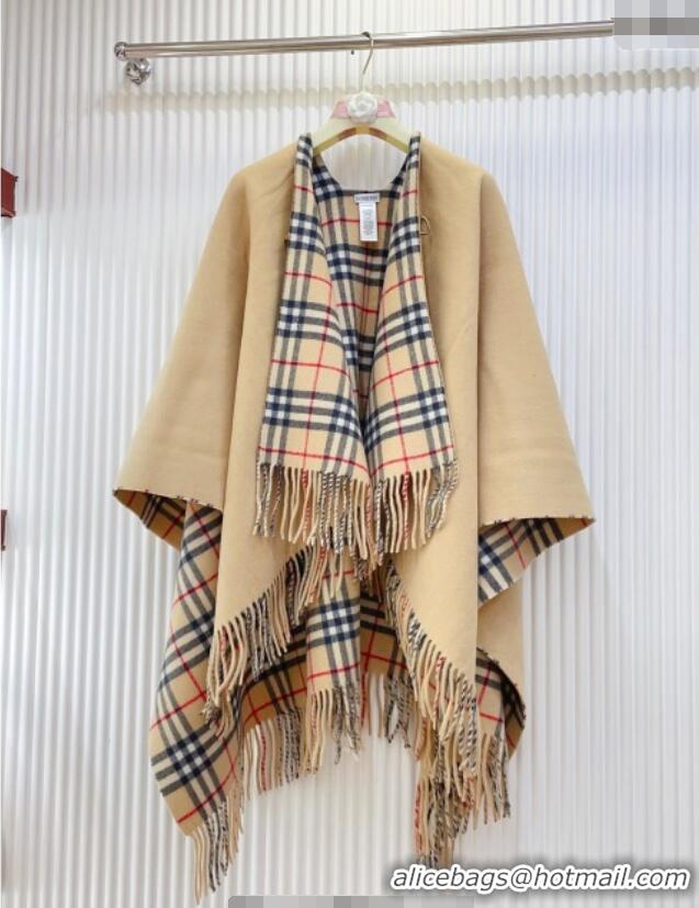Best Grade Burberry Wool Lambskin Cape with Fringes BR091029 Beige 2025