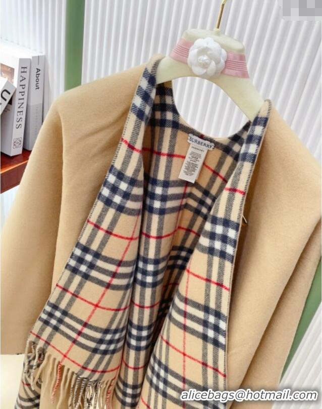 Best Grade Burberry Wool Lambskin Cape with Fringes BR091029 Beige 2025