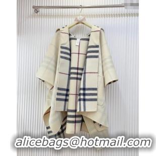 Classic Discount Burberry Cashmere Reversible Hoodlie Cape with Fringes BR091030 Stone Beige 2025