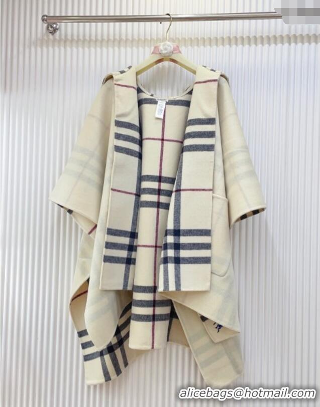 Classic Discount Burberry Cashmere Reversible Hoodlie Cape with Fringes BR091030 Stone Beige 2025