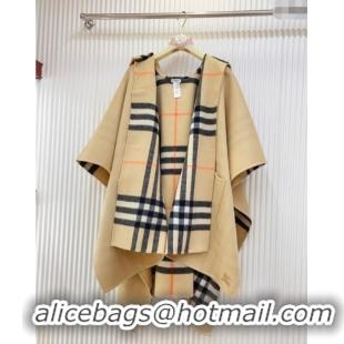 Luxury Cheap Burberry Cashmere Reversible Hoodlie Cape with Fringes BR091030 Sand 2025