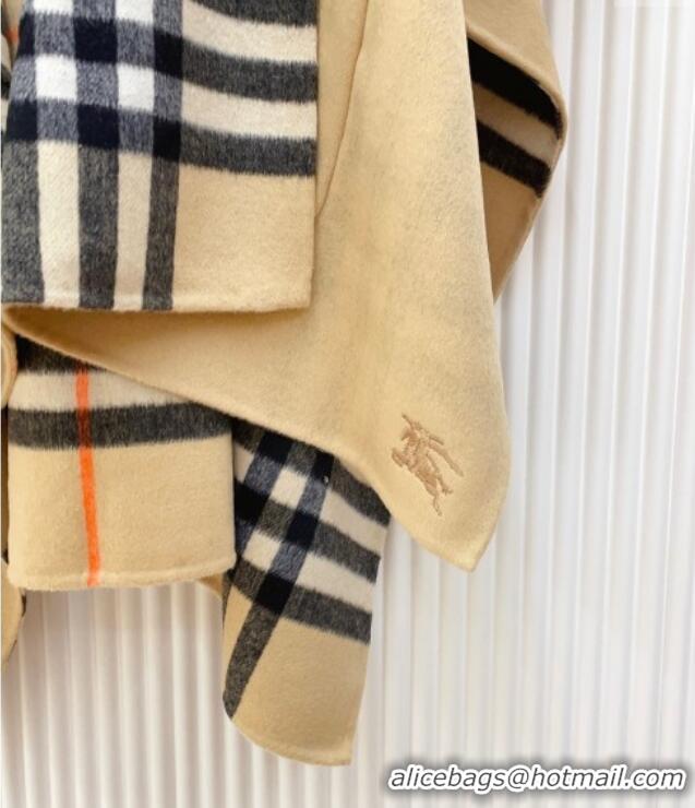 Luxury Cheap Burberry Cashmere Reversible Hoodlie Cape with Fringes BR091030 Sand 2025