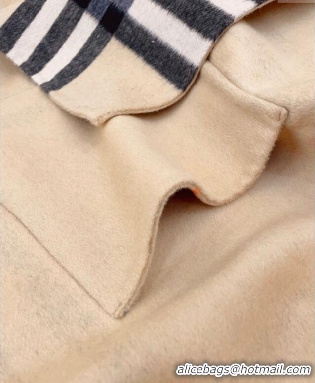 Luxury Cheap Burberry Cashmere Reversible Hoodlie Cape with Fringes BR091030 Sand 2025