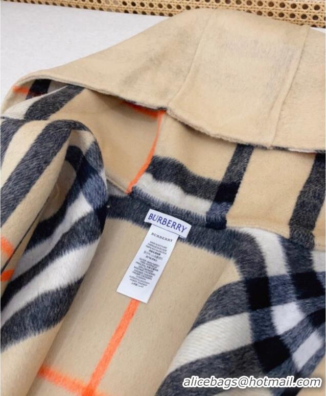 Luxury Cheap Burberry Cashmere Reversible Hoodlie Cape with Fringes BR091030 Sand 2025