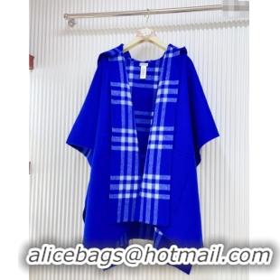 Grade Quality Burberry Cashmere Reversible Hoodlie Cape with Fringes BR091030 Blue 2025
