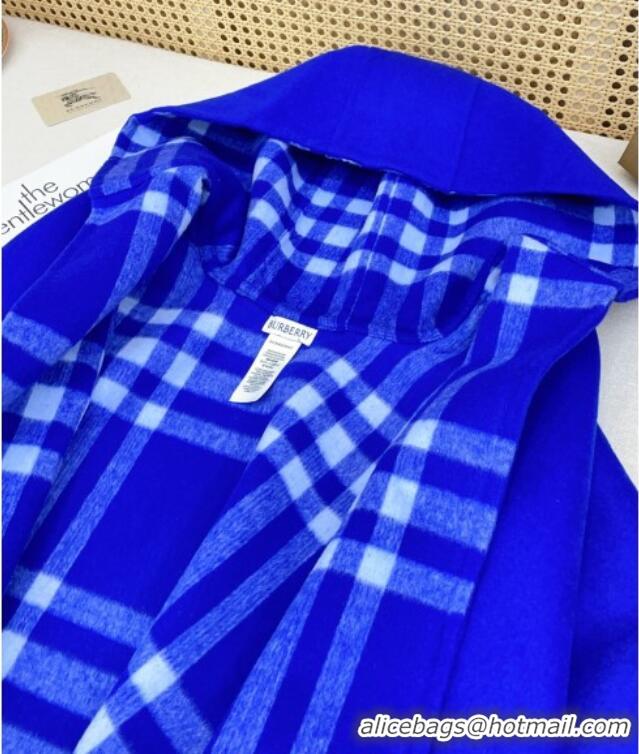 Grade Quality Burberry Cashmere Reversible Hoodlie Cape with Fringes BR091030 Blue 2025