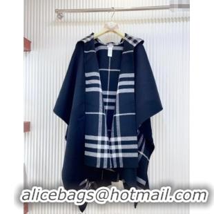 Luxury Cheap Burberry Cashmere Reversible Hoodlie Cape with Fringes BR091030 Black/White 2025