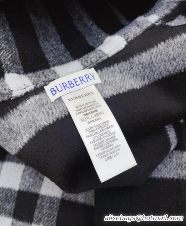 Luxury Cheap Burberry Cashmere Reversible Hoodlie Cape with Fringes BR091030 Black/White 2025