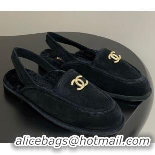 Popular Style Chanel Suede & Shearling Lining Slingback Flat Loafers Black 2025 CH090107 0901082