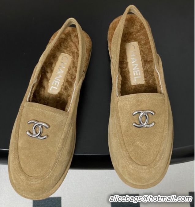 Best Price Chanel Suede & Shearling Lining Slingback Flat Loafers Beige 2025 CH090107 50901083
