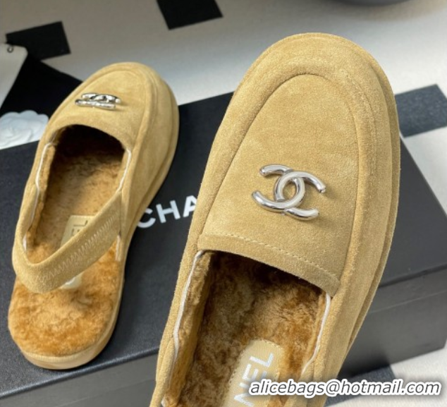 Best Price Chanel Suede & Shearling Lining Slingback Flat Loafers Beige 2025 CH090107 50901083