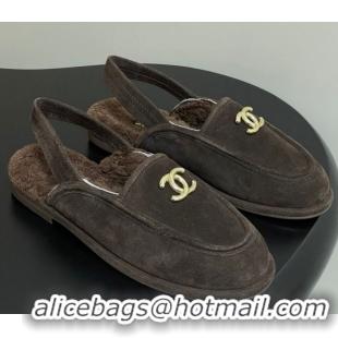 Top Grade Chanel Suede & Shearling Lining Slingback Flat Loafers Brown 2025 CH090107 0901084