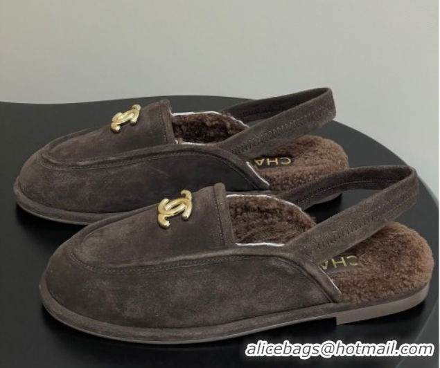 Top Grade Chanel Suede & Shearling Lining Slingback Flat Loafers Brown 2025 CH090107 0901084