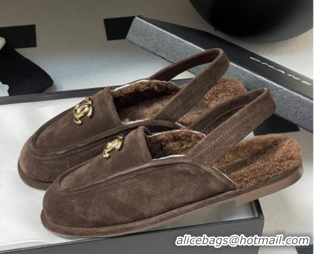 Top Grade Chanel Suede & Shearling Lining Slingback Flat Loafers Brown 2025 CH090107 0901084