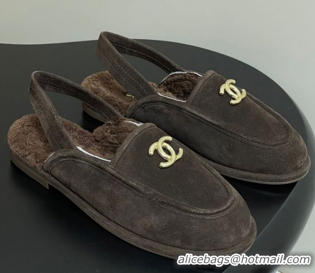 Top Grade Chanel Suede & Shearling Lining Slingback Flat Loafers Brown 2025 CH090107 0901084